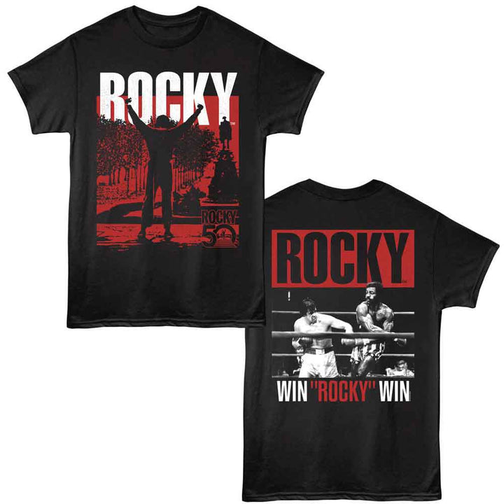 Rocky - Win Rocky Win 50th Anniversary - 2-Sided Print Solid Adult Short Sleeve T-Shirt - Black
