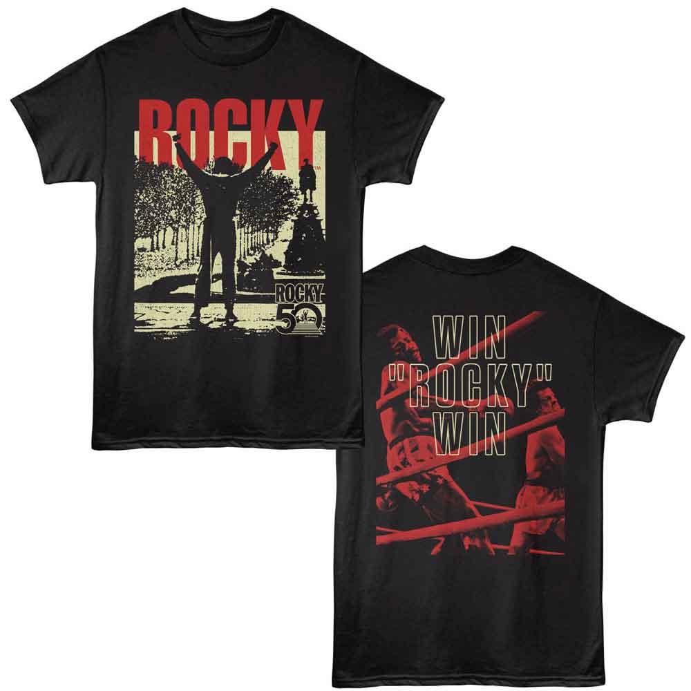 Rocky - Win Rocky Win 50th Anniversary - 2-Sided Print Solid Adult Short Sleeve T-Shirt - Black