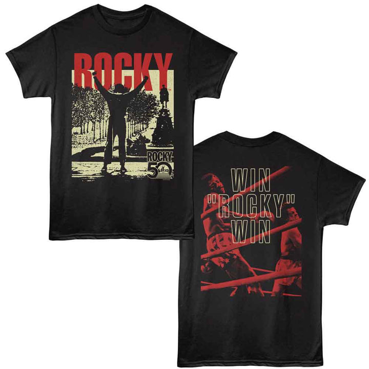 Rocky - Win Rocky Win 50th Anniversary - 2-Sided Print Solid Adult Short Sleeve T-Shirt - Black