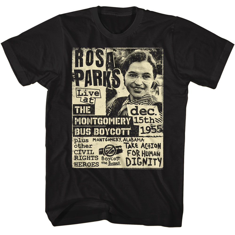 Rosa Parks - Bus Boycott Flyer - American Classics - Solid Black Adult Short Sleeve T-Shirt