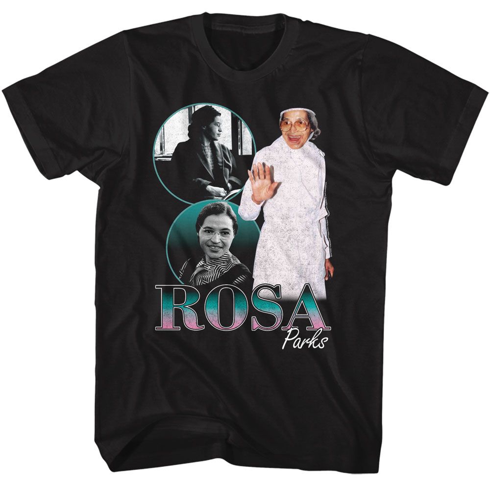 Rosa Parks - Collage - American Classics - Solid Black Adult Short Sleeve T-Shirt