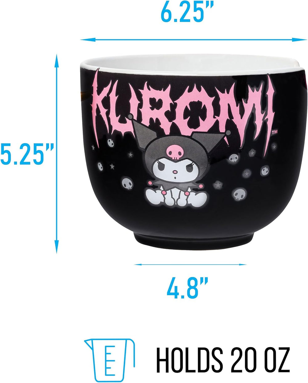 Sanrio Hello Kitty and Friends Kuromi Ceramic Ramen Noodle Rice Bowl with Chopsticks Microwave Safe 20 Ounces