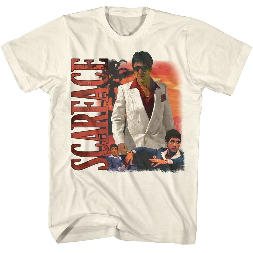 Scarface - Palm Tree Sunset Background - American Classics - Solid Off-White Adult Short Sleeve T-Shirt