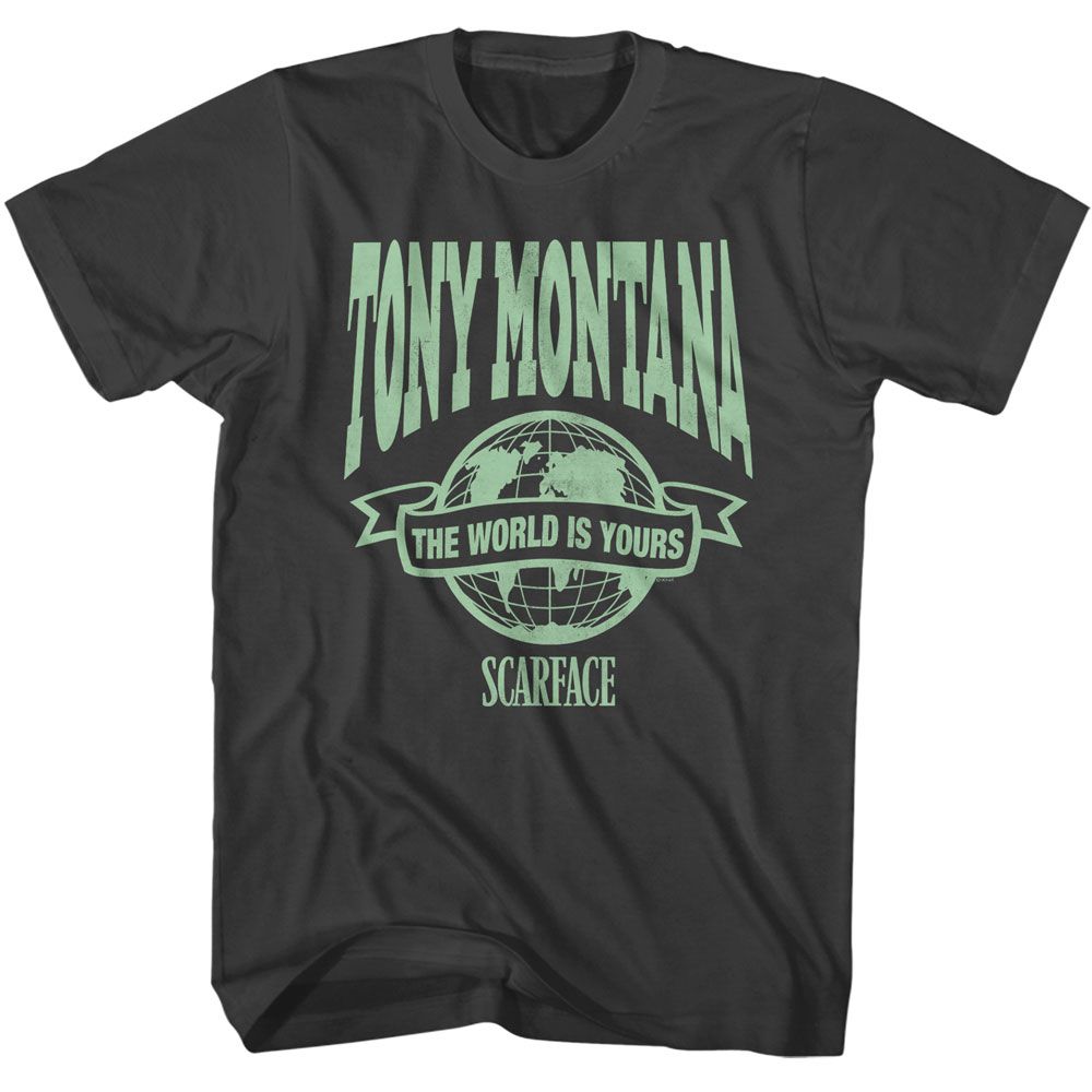 Scarface - Banner Globe - American Classics - Solid Gray Adult Short Sleeve T-Shirt