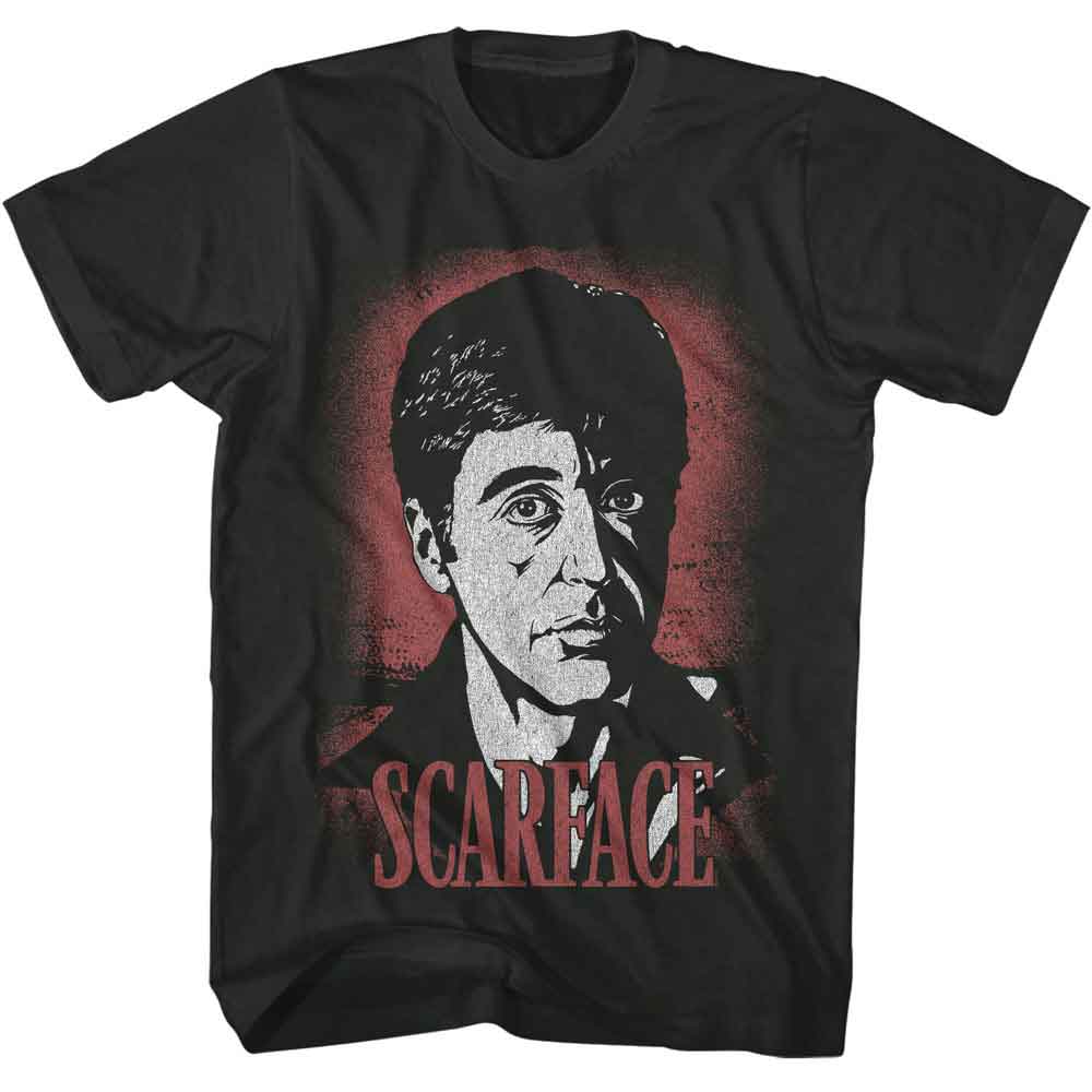 Scarface - Face - Officially Licensed - Gray Solid Front Print Adult Short Sleeve T-Shirt