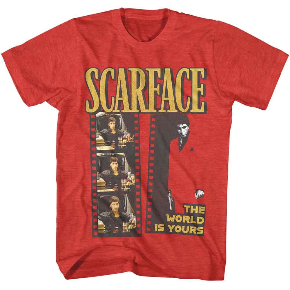 Scarface - Film Strip - Officially Licensed - Red Heather Front Print Adult Short Sleeve T-Shirt