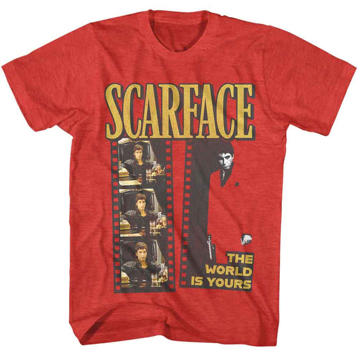 Scarface - Film Strip - Officially Licensed - Red Heather Front Print Adult Short Sleeve T-Shirt