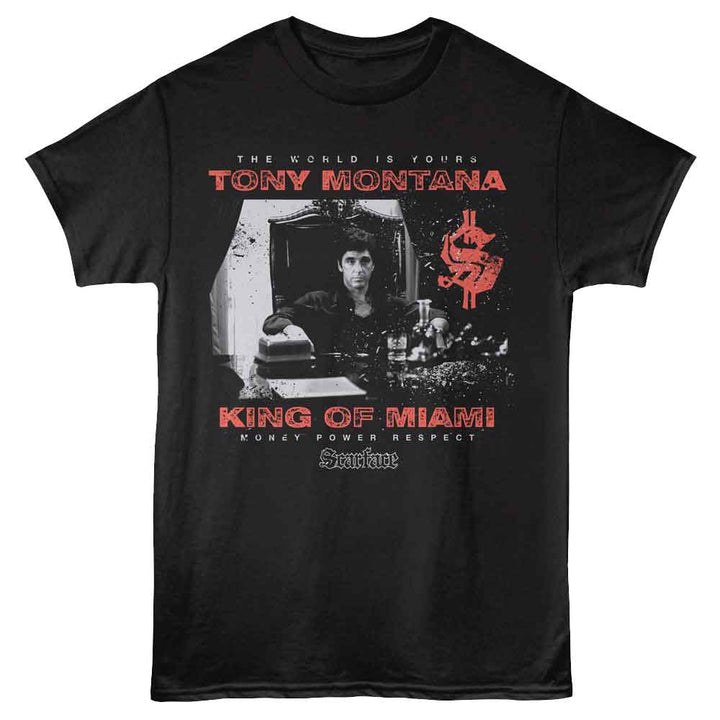 Scarface - King Of Miami - Black - Front Print Solid Adult Unisex Short Sleeve T-Shirt