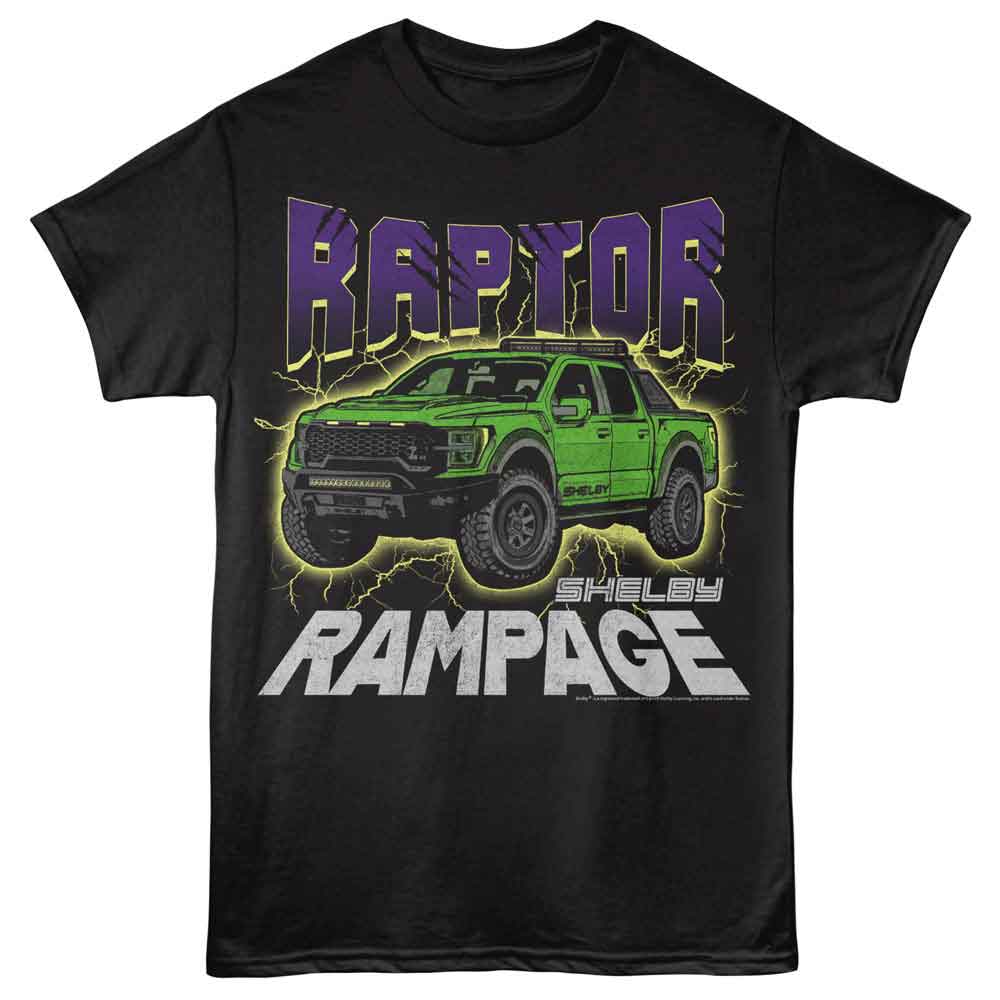 Carroll Shelby - Raptor Lightning - American Classics - Front Print Black Adult Short Sleeve T-Shirt