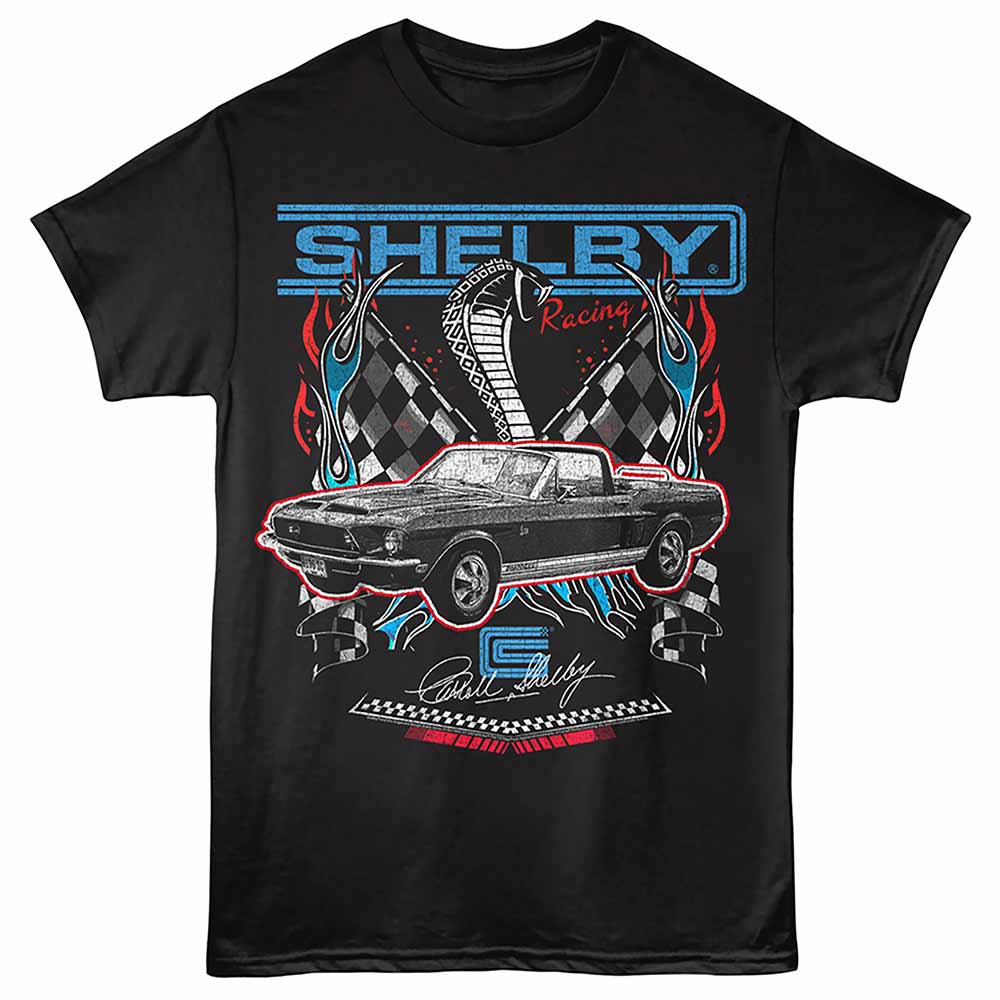Carroll Shelby - Racing - Front Print Adult Short Sleeve Solid T-Shirt - Black