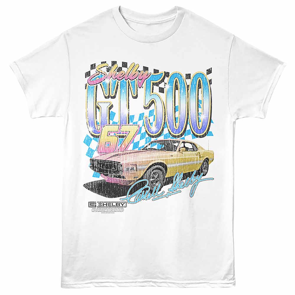 Carroll Shelby - Gt 500 Gradient - Front Print Adult Short Sleeve Solid T-Shirt - White