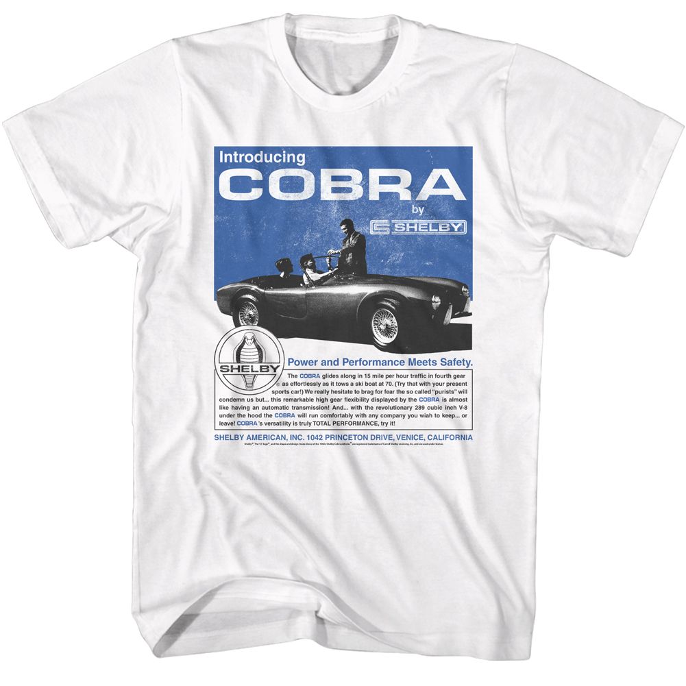 Carroll Shelby - 60s Cobra Ad - American Classics - Solid White Adult Short Sleeve T-Shirt