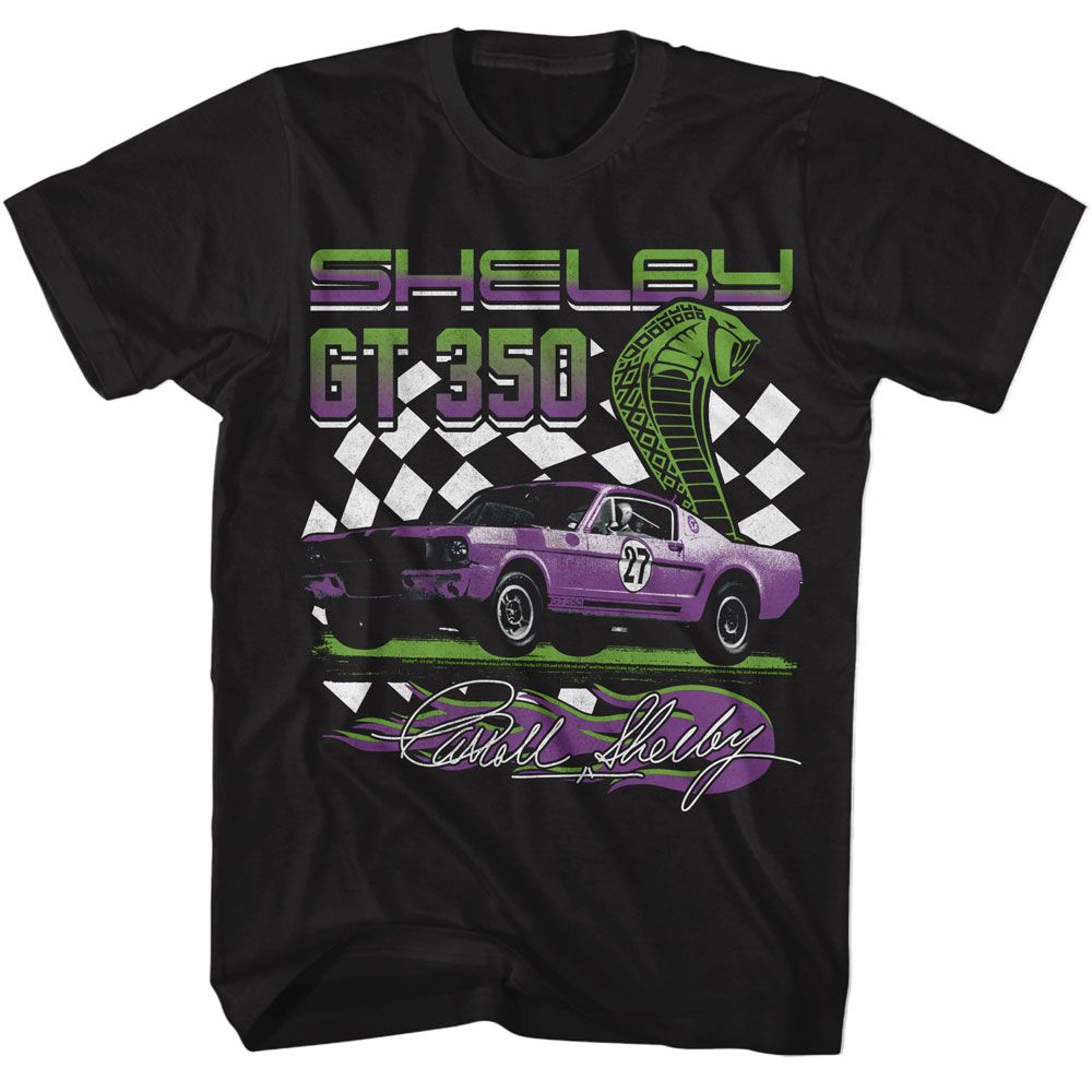 Carroll Shelby - GT 350 Racing - American Classics - Solid Black Adult Short Sleeve T-Shirt