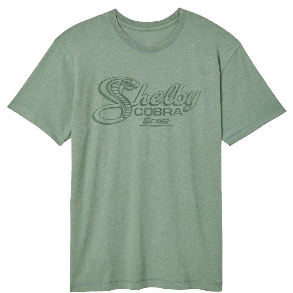 Carroll Shelby - Cobra Snake Script - American Classics - Solid Green Adult Short Sleeve Vintage Wash T-Shirt