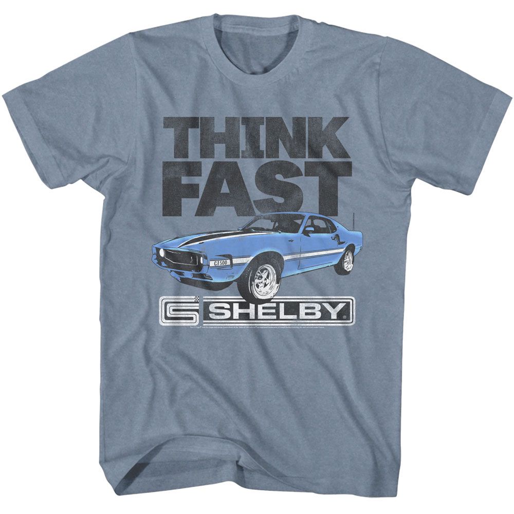 Carroll Shelby - Think Fast - American Classics - Heather Blue Adult Short Sleeve T-Shirt