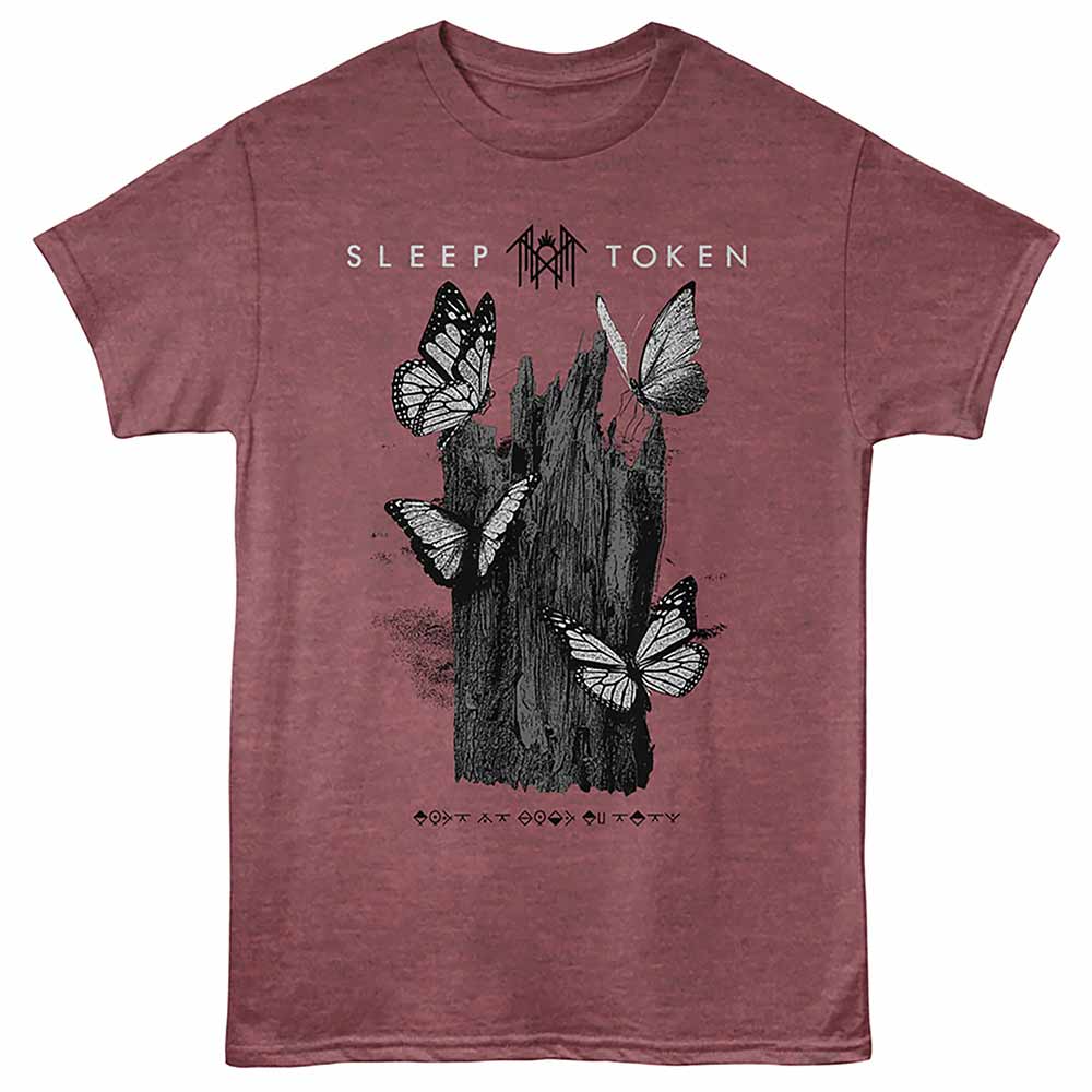 Sleep Token - Butterflies - Front Print Adult Short Sleeve Solid T-Shirt - Vintage Maroon Heather