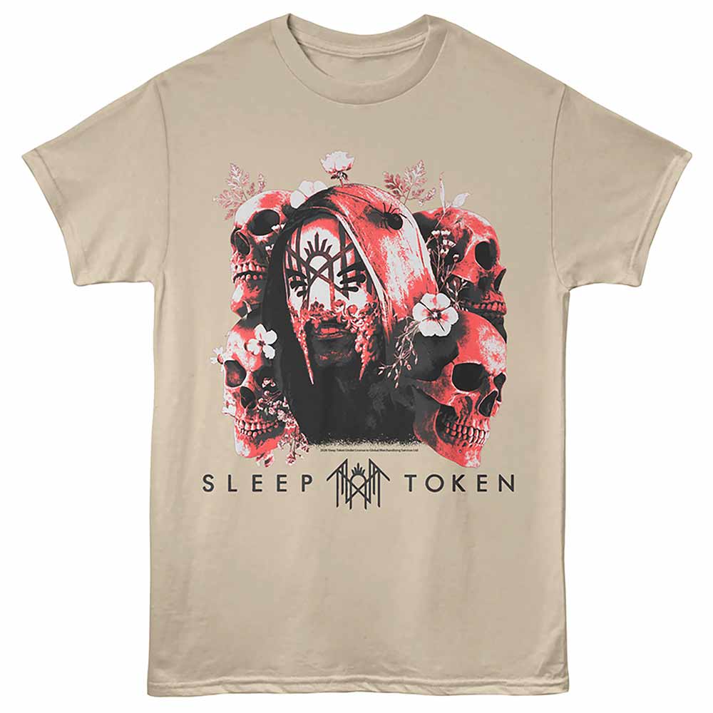 Sleep Token - Skulls And Flowers - Front Print Adult Short Sleeve Solid T-Shirt - Sand