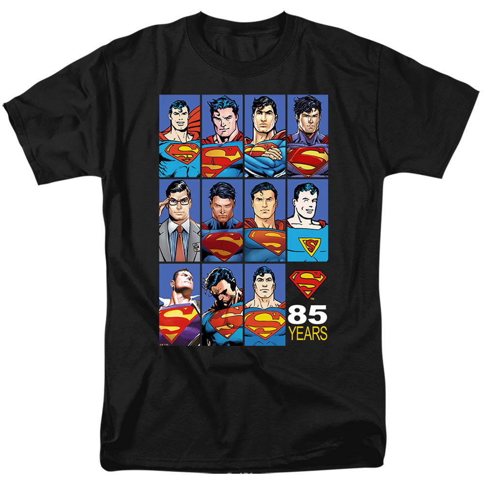 DC Comics - Superman - Many Faces 85 Years - Adult Unisex T-Shirt - Black