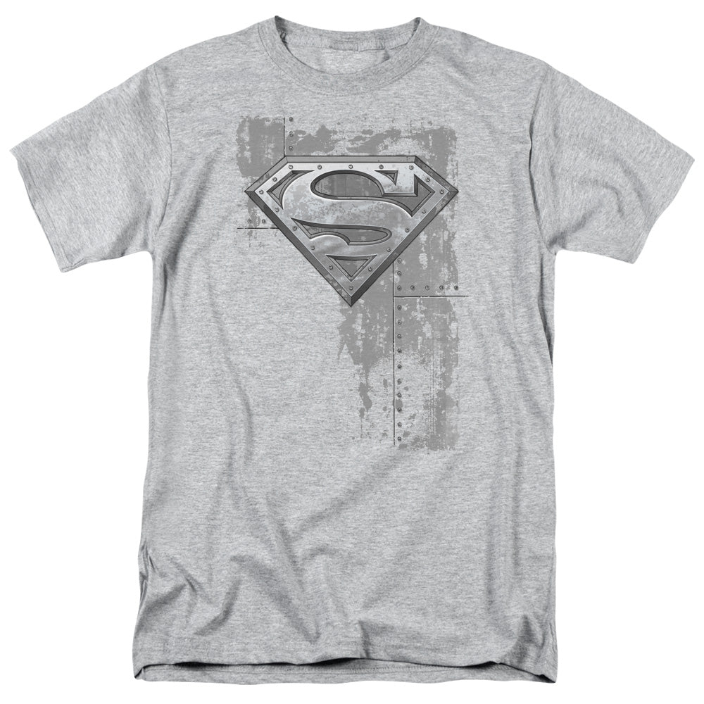 DC Comics - Superman - Riveted Metal - Adult Unisex Short Sleeve T-Shirt - Gray