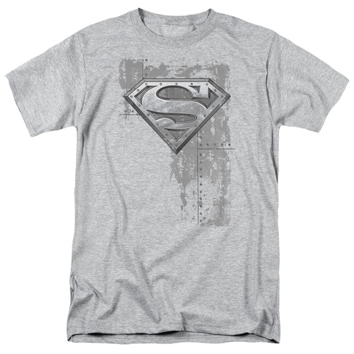 DC Comics - Superman - Riveted Metal - Adult Unisex Short Sleeve T-Shirt - Gray