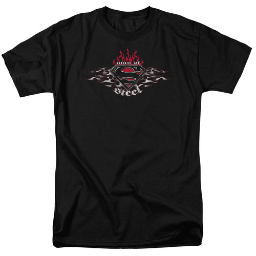 DC Comics - Superman - Steel Flames Shield - Adult Unisex T-Shirt - Black
