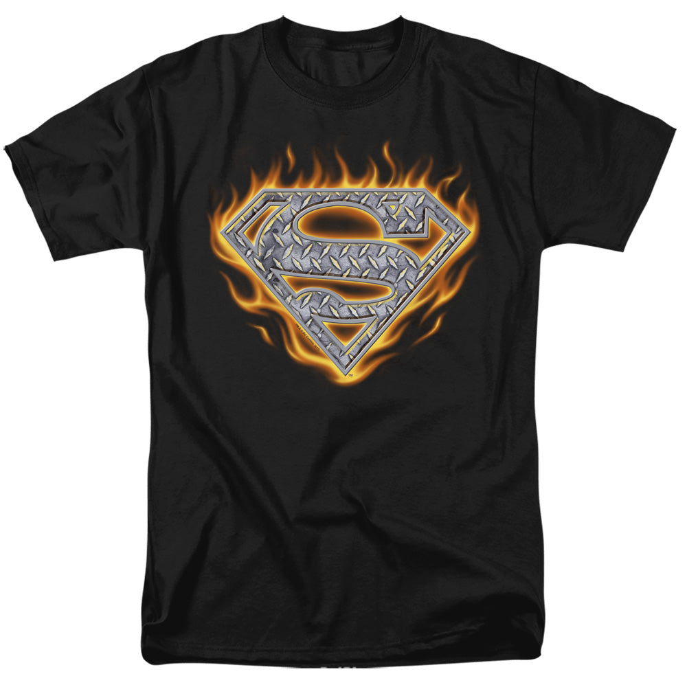 DC Comics - Superman - Steel Fire Shield - Adult Unisex T-Shirt - Black