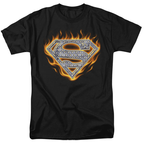 DC Comics - Superman - Steel Fire Shield - Adult Unisex T-Shirt - Black