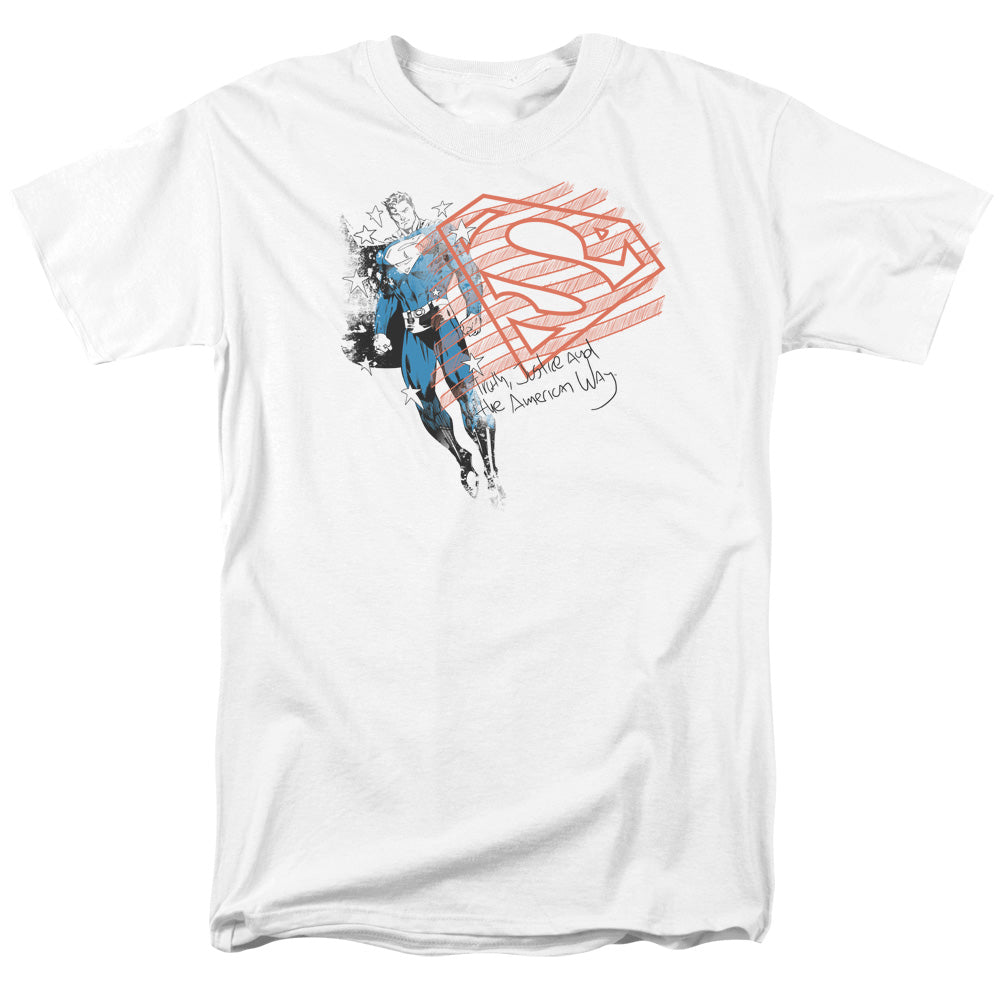 DC Comics - Superman - Super American Flag - Adult Unisex T-Shirt - White