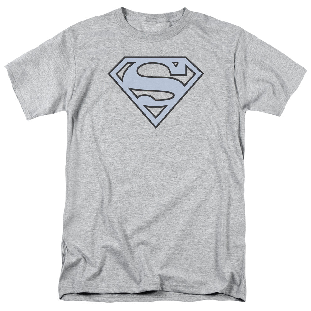 DC Comics - Superman - Carolina Blue & Navy Shield - Adult Unisex T-Shirt - Gray