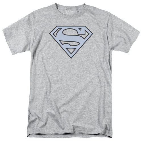 DC Comics - Superman - Carolina Blue & Navy Shield - Adult Unisex T-Shirt - Gray