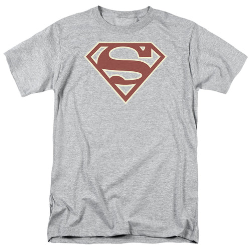 DC Comics - Superman - Crimson & Cream Shield - Adult Unisex T-Shirt - Gray