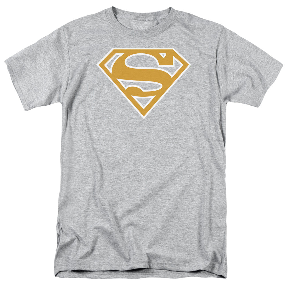 DC Comics - Superman - Lt Orange & White Shield - Adult Unisex T-Shirt - Gray