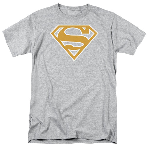 DC Comics - Superman - Lt Orange & White Shield - Adult Unisex T-Shirt - Gray