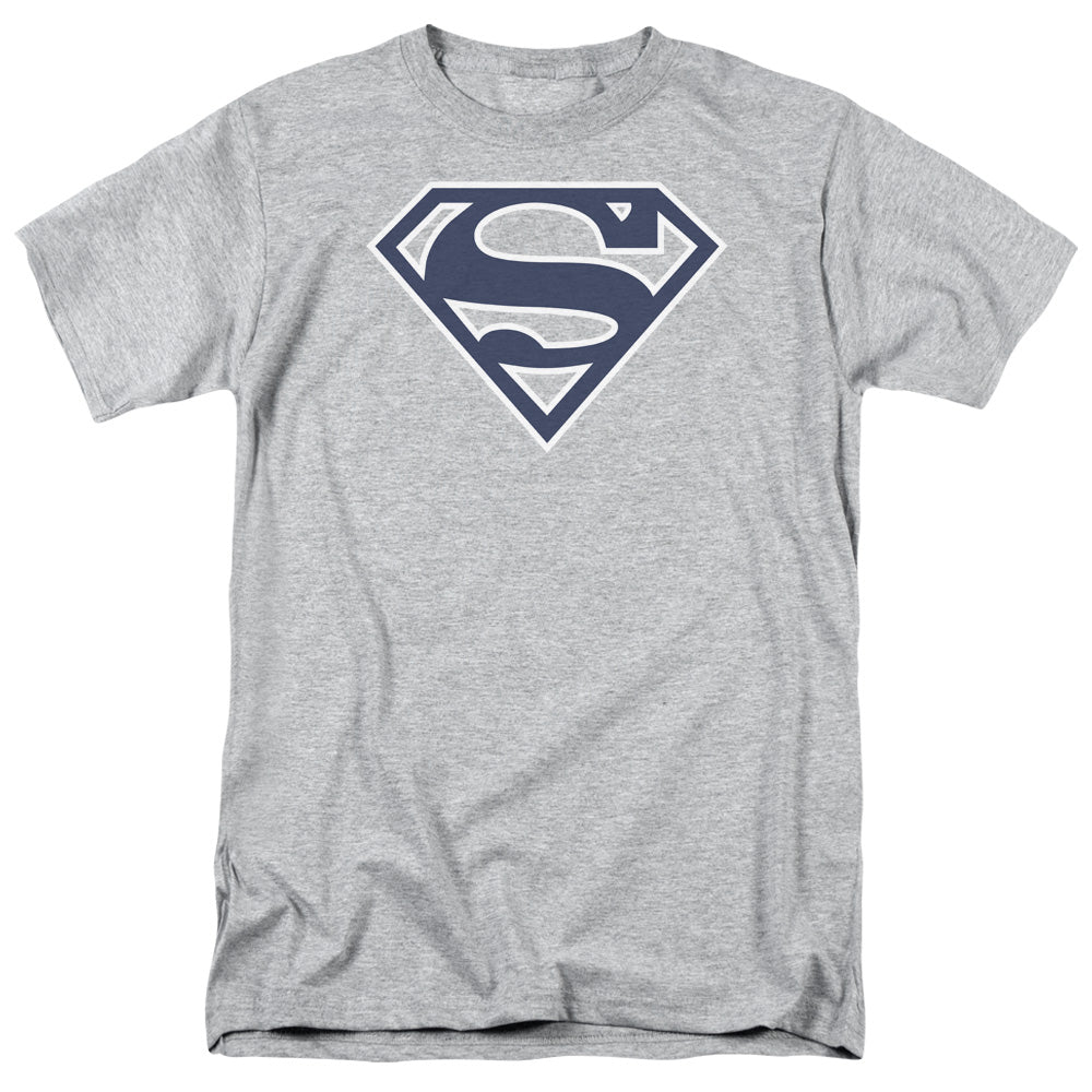DC Comics - Superman - Navy & White Shield - Adult Unisex T-Shirt - Gray