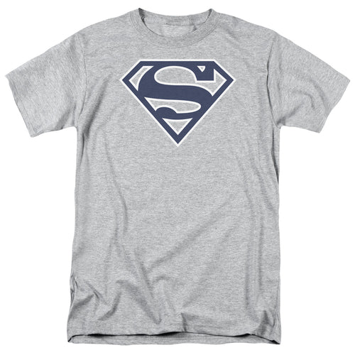 DC Comics - Superman - Navy & White Shield - Adult Unisex T-Shirt - Gray
