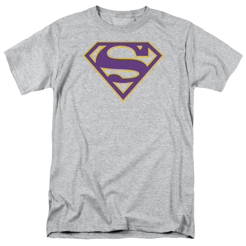 DC Comics - Superman - Purple & Gold Shield - Adult Unisex T-Shirt - Gray