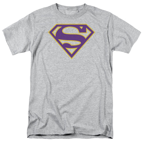 DC Comics - Superman - Purple & Gold Shield - Adult Unisex T-Shirt - Gray