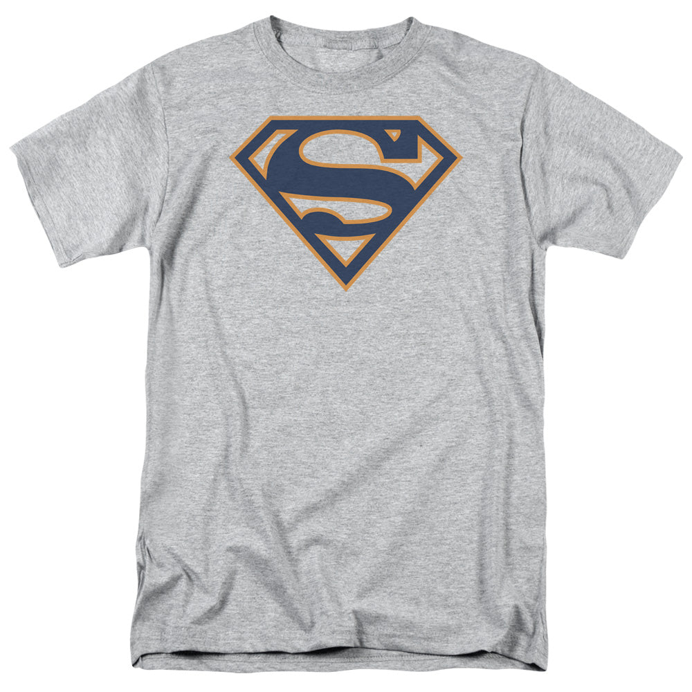 DC Comics - Superman - Navy & Orange Shield - Adult Unisex T-Shirt - Gray