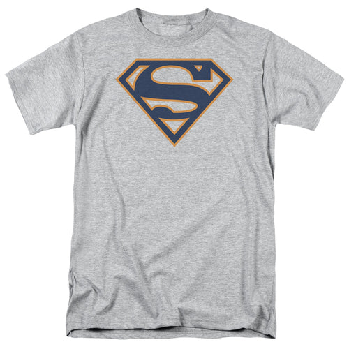DC Comics - Superman - Navy & Orange Shield - Adult Unisex T-Shirt - Gray