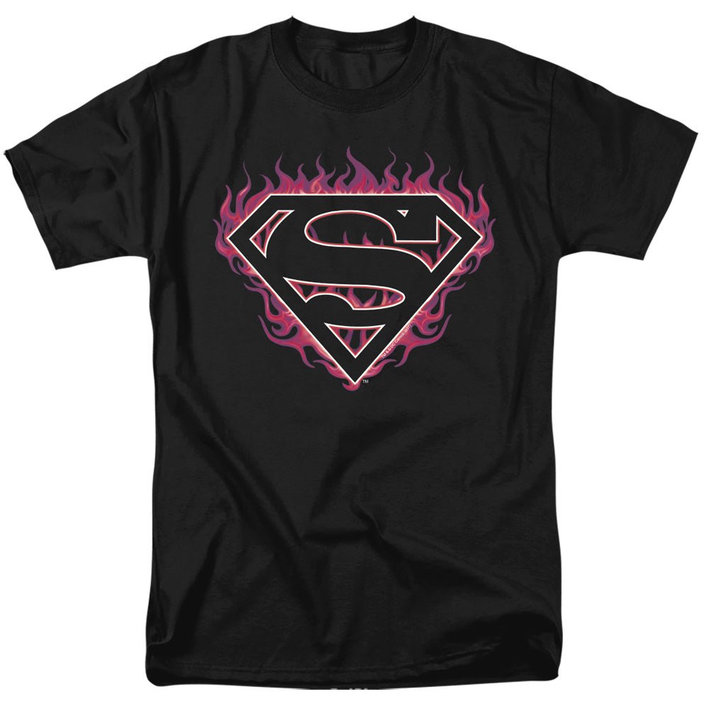 DC Comics - Superman - Fuchsia Flames - Adult Unisex T-Shirt - Black