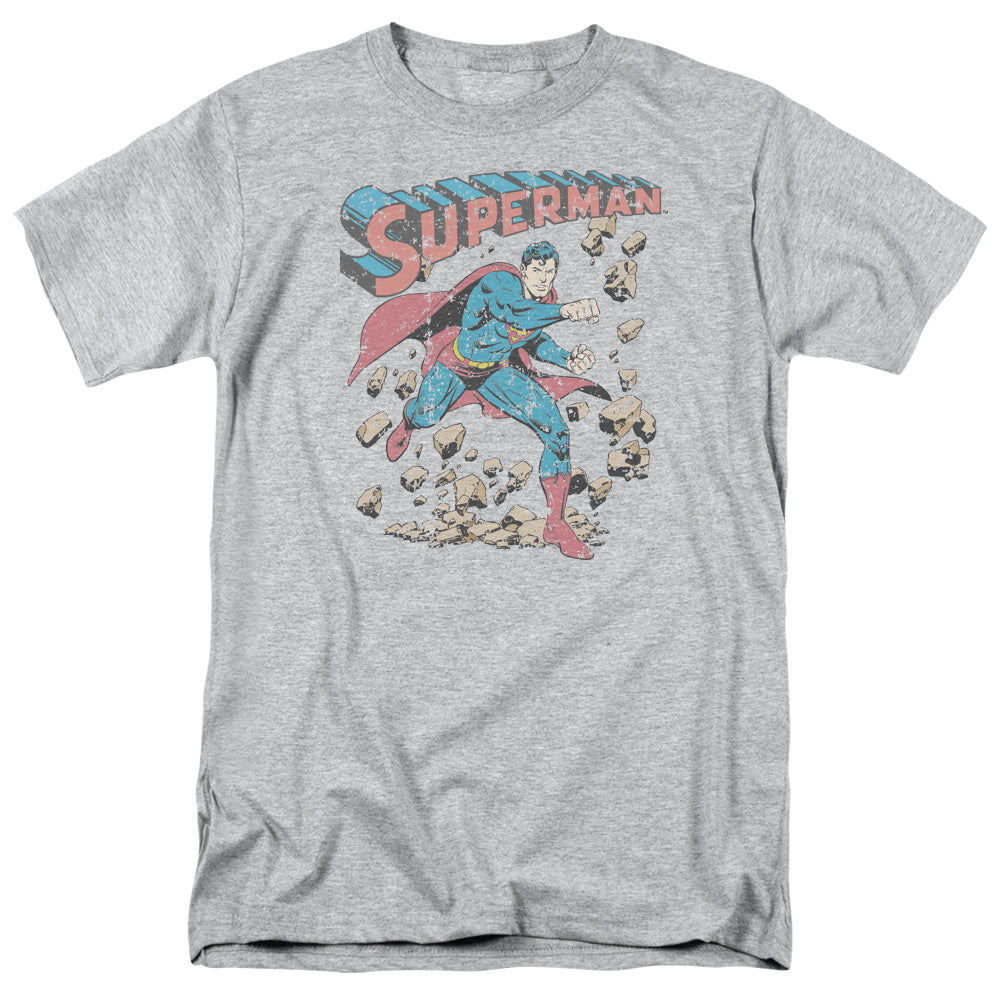DC Comics - Superman - Mad At Rocks - Adult Unisex Short Sleeve T-Shirt - Gray