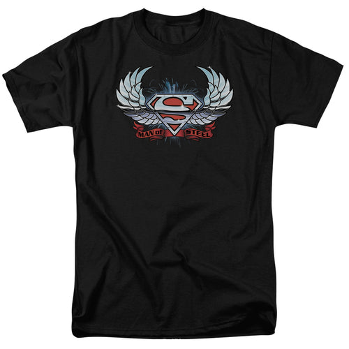 DC Comics - Superman - Chrome Wings Shield - Adult Unisex T-Shirt - Black
