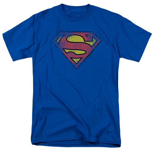 DC Comics - Superman - Destroyed Supes Logo - Adult Unisex T-Shirt - Blue