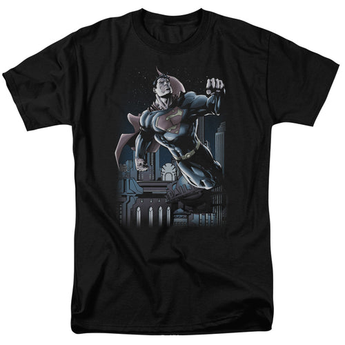 DC Comics - Superman - Night Fight - Adult Unisex Short Sleeve T-Shirt - Black