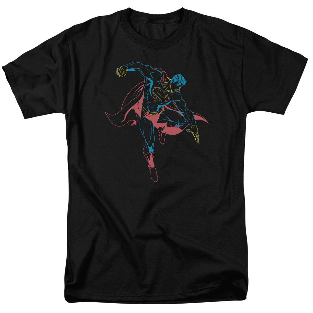 DC Comics - Superman - Neon Superman - Adult Unisex Short Sleeve T-Shirt - Black