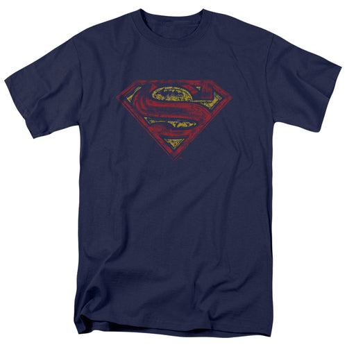 DC Comics - Superman - S Shield Rough - Adult Unisex Short Sleeve T-Shirt - Blue