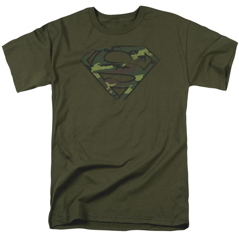 DC Comics - Superman - Distressed Camo Shield - Adult Unisex T-Shirt - Green