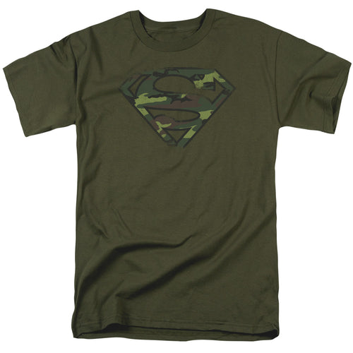DC Comics - Superman - Distressed Camo Shield - Adult Unisex T-Shirt - Green