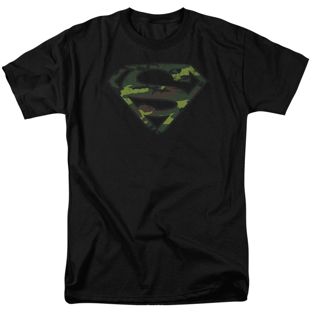 DC Comics - Superman - Distressed Camo Shield - Adult Unisex T-Shirt - Black