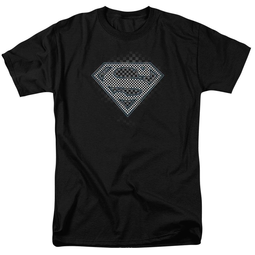 DC Comics - Superman - Checkerboard - Adult Unisex Short Sleeve T-Shirt - Black